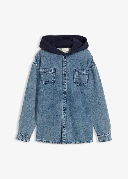 Surchemise en jean &agrave; capuche sweat