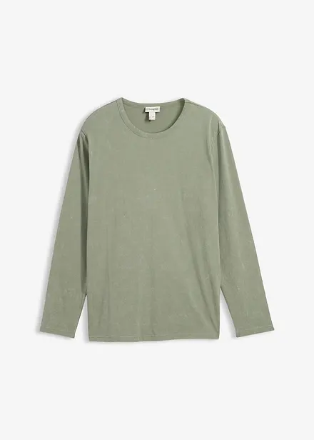 T-shirt manches longues 100% coton, aspect d&eacute;lav&eacute;