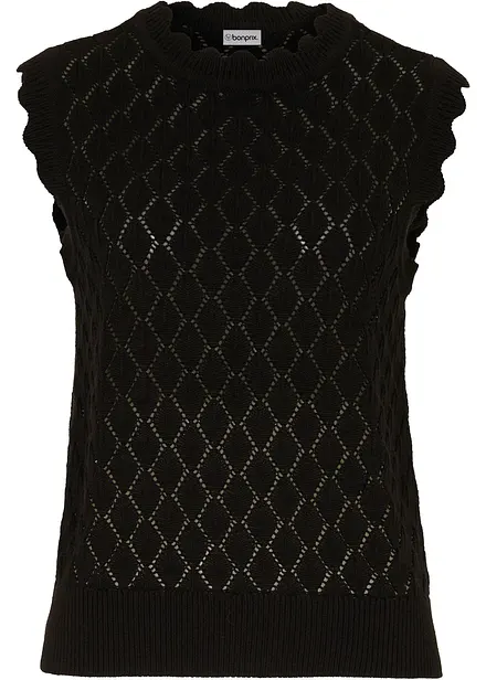 Pull sans manches en maille ajour&eacute;e