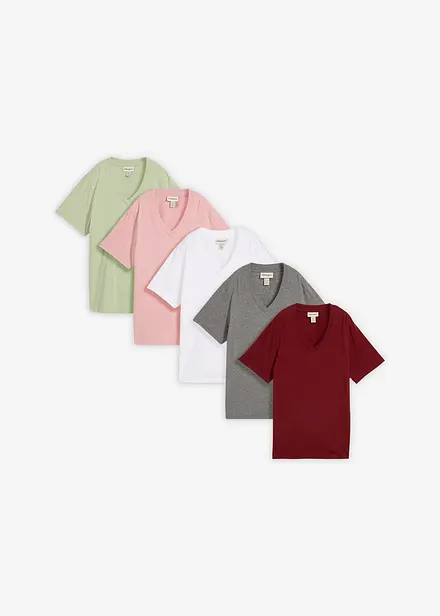 Lot de 5 T-shirts longs et amples &agrave; col V