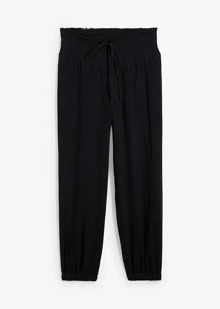 Pantalon en gaze de coton avec ceinture smock&eacute;e