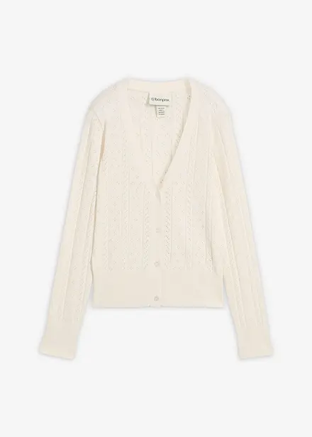 Ajour-Strickjacke mit Seidenanteil