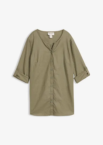 Chemisier en lin m&eacute;lang&eacute;, manches 3/4