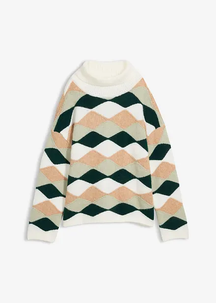 Pull col roul&eacute; &agrave; motif graphique