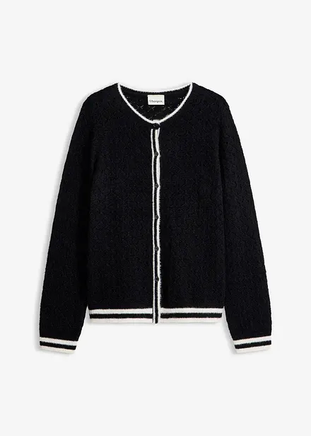 Ajour-Strickjacke mit Federgarn