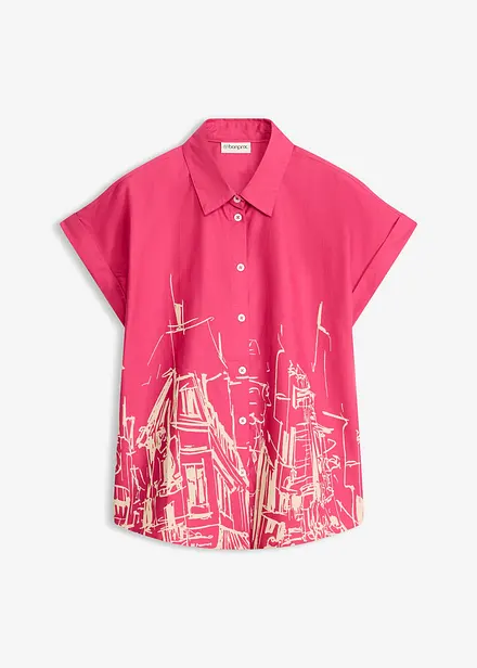 Oversized Popeline Kurzarmbluse aus Baumwolle