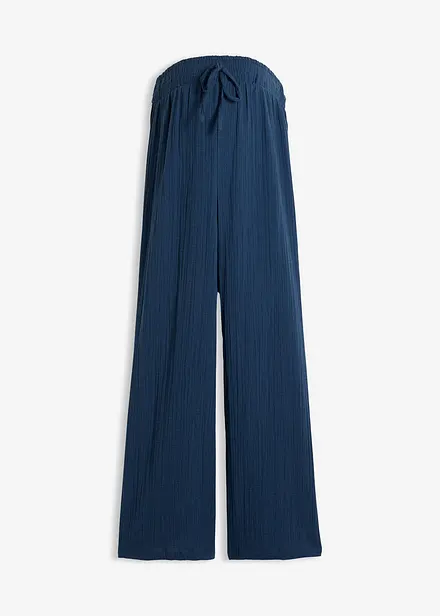 Pantalon de grossesse confortable &agrave; taille smock&eacute;e, gaze 100% coton