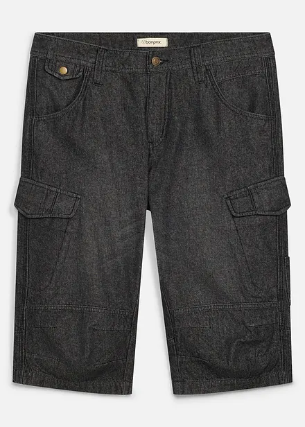 Bermuda long poches cargo en denim l&eacute;ger, coupe loose
