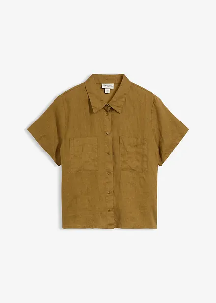 Weite Kurzarmbluse aus reinem Leinen