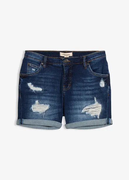 Short en jean taille mi-haute &agrave; effets d&eacute;chir&eacute;s