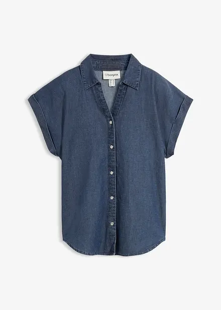 Blouse manches courtes en jean avec lin