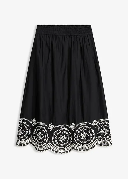 Jupe midi &agrave; broderie anglaise, 100% coton