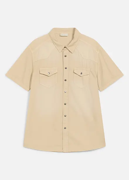 Chemise manches courtes en jean color&eacute;, slim