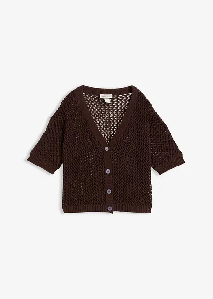 Ajour-Strickjacke mit Leinenanteil