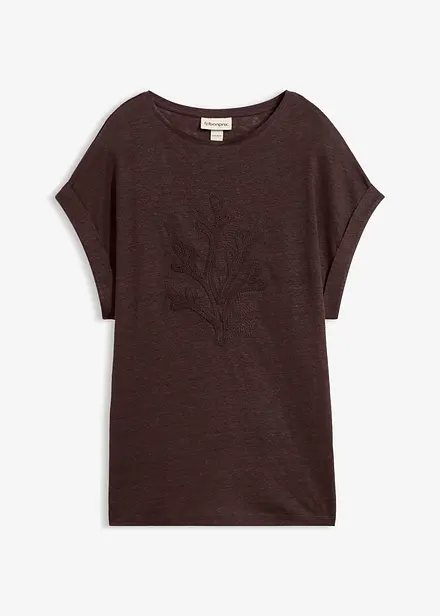 T-Shirt aus reinem Leinen mit Stickerei