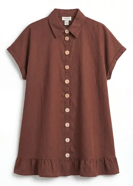 Chemisier long et oversize en lin m&eacute;lang&eacute;