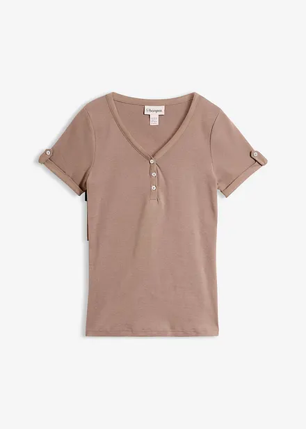 T-shirt col tunisien en coton c&ocirc;tel&eacute;