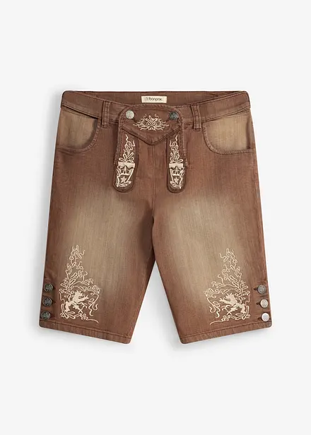 Short bavarois regular en jean &agrave; d&eacute;lavage vintage