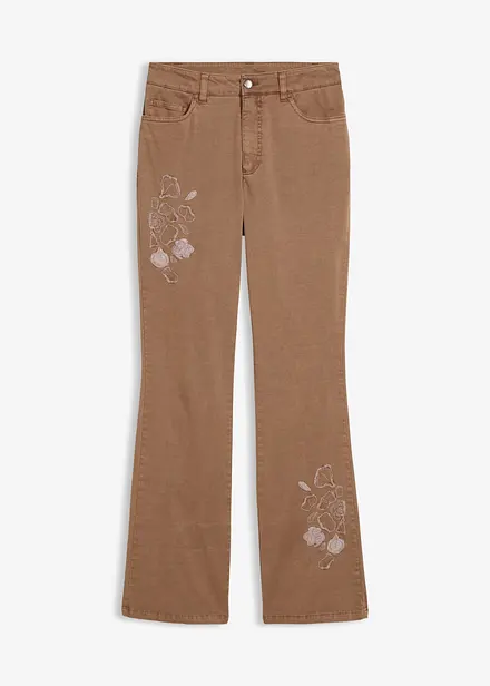 Bootcut-Hose mit Stickerei aus elastischem Baumwoll-Mix