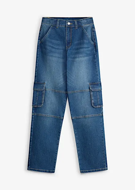 Loose-Fit-Cargojeans mit verstellbarem Bund, Straight