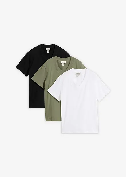 T-Shirt mit V-Ausschnitt aus reiner Bio-Baumwolle(3er Pack)