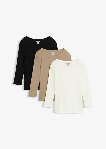Rippshirt mit 3/4-Arm aus reiner Bio-Baumwolle  (3er Pack)