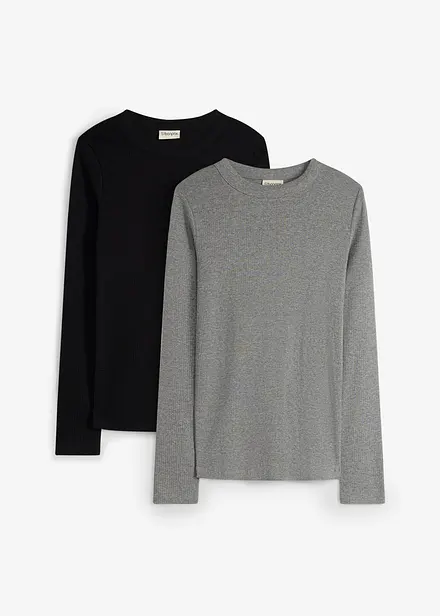 Gerippte Umstandsshirts aus reiner Baumwolle (2er Pack)