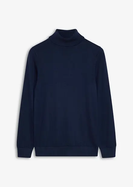 Pull col roul&eacute; en fine maille avec laine m&eacute;rinos, Slim Fit