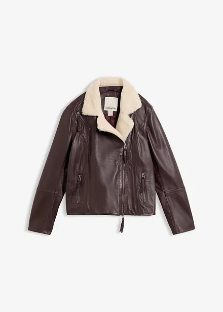 Veste biker en cuir d&rsquo;agneau nappa