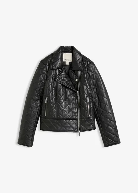 Veste biker matelass&eacute;e en cuir d&rsquo;agneau nappa