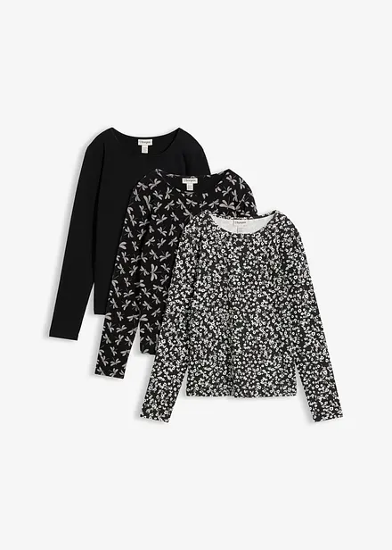 Langarmshirt aus elastischem Baumwoll-Mix (3er Pack)
