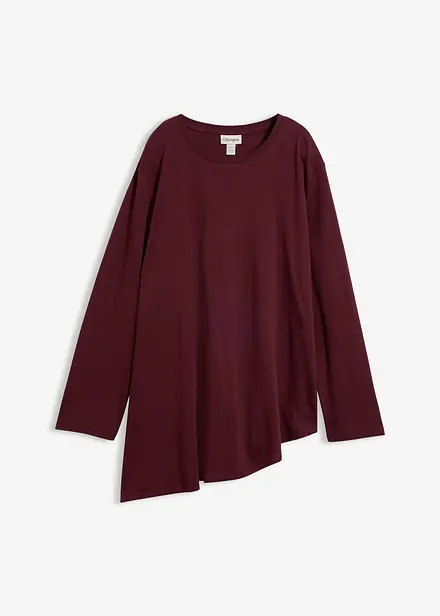 T-shirt asym&eacute;trique &agrave; manches longues, 100% coton