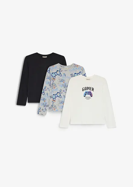 Lot de 3 T-shirts manches longues en coton doux