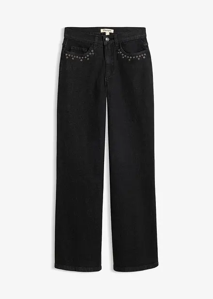 Jean Wide Leg, taille haute avec rivets