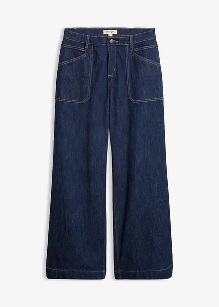 Jean Wide Leg taille mi-haute avec poches plaqu&eacute;es