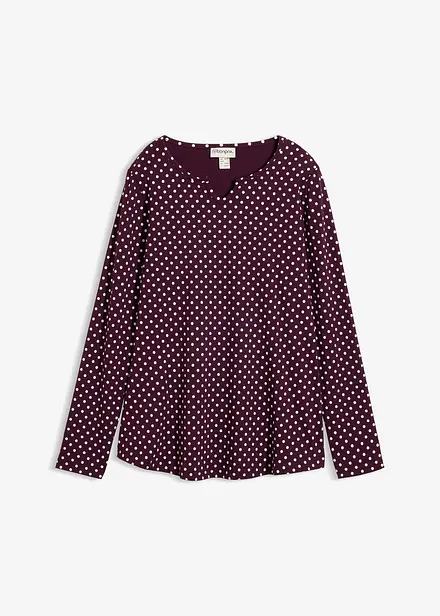 T-shirt manches longues &agrave; pois et fentes lat&eacute;rales