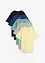 Lot de 5 T-shirts longs amples à col en V, manches courtes, bonprix