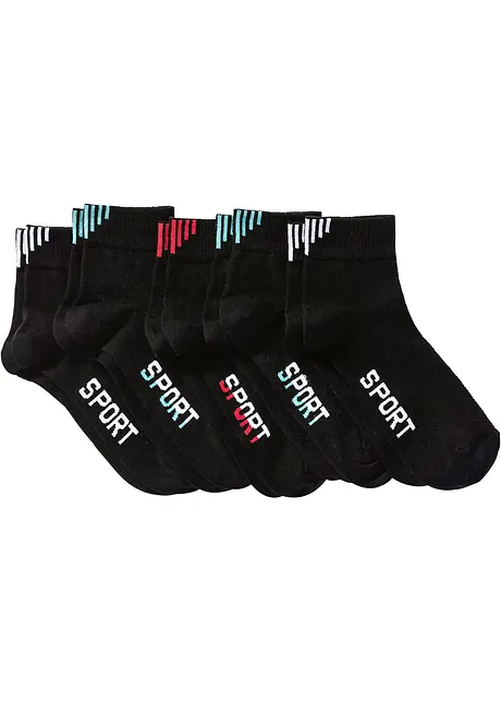 Sportsocken mit Schriftzug mit Bio-Baumwolle (5er Pack), bonprix