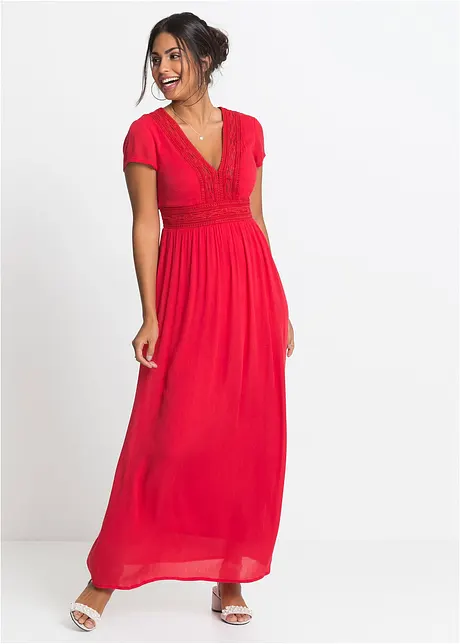 Sommer-Maxikleid mit Spitze, Kurzgröße, bonprix