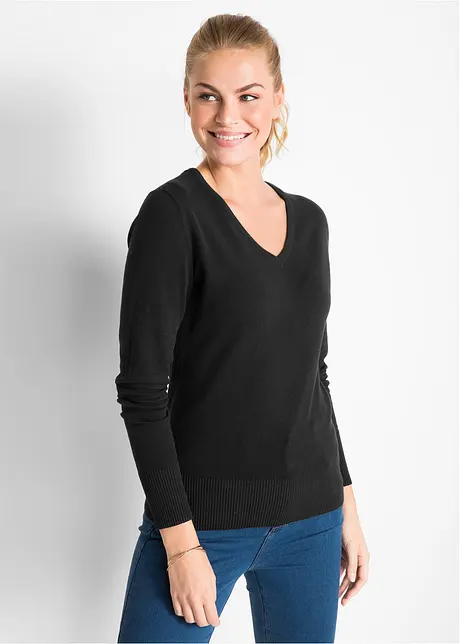 Feinstrick-Pullover mit V-Ausschnitt, bonprix