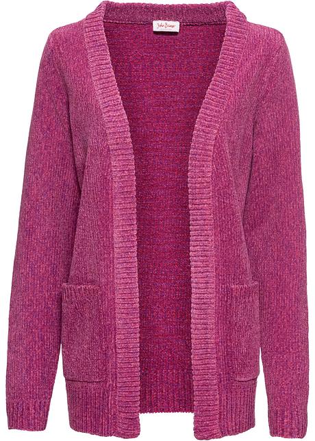 Langärmlige Strickjacke aus Chenille mit V-förmigem Ausschnitt - pink