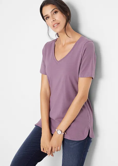 T-Shirt mit tiefem V-Ausschnitt mit Bio-Baumwolle, bonprix