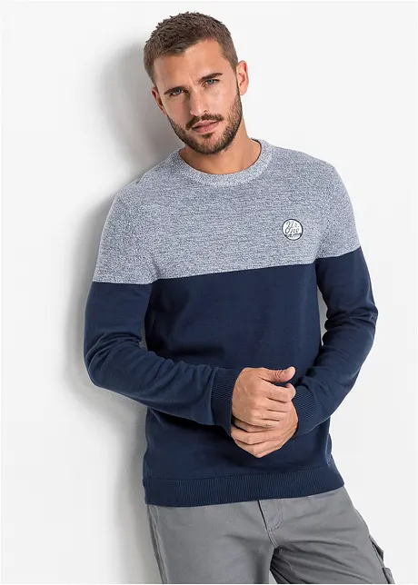 Pull coton style block en fine maille, bonprix