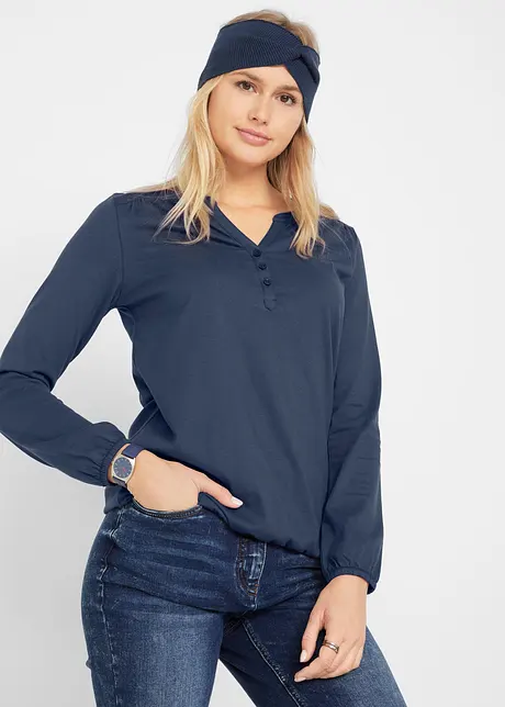 Langarmshirt mit Henleykragen aus Baumwolle, bpc bonprix collection