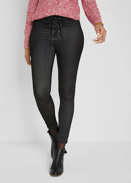 Thermo-Kuschelleggings, mit Schnürung, Jeansoptik, John Baner JEANSWEAR