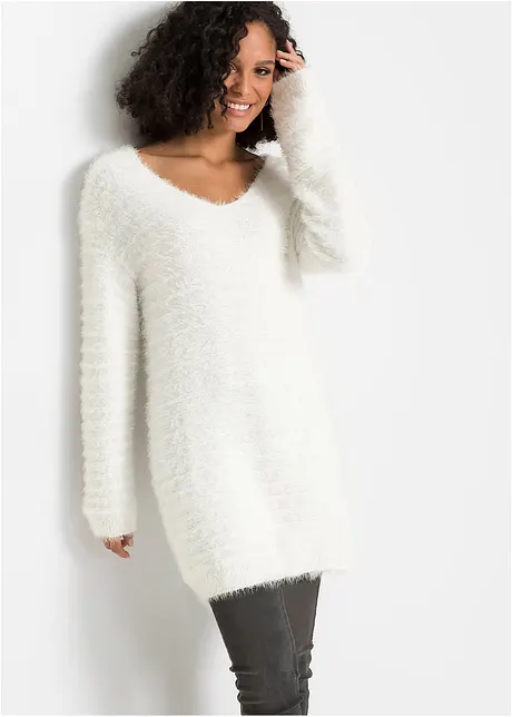 Flauschiger Long-Pullover, bonprix