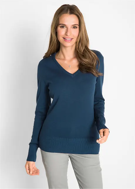 Feinstrick-Pullover mit V-Ausschnitt, bonprix
