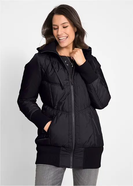 Steppjacke mit breitem Komfortbund und Kapuze, bonprix