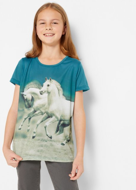 Modisches T-Shirt mit Pferde-Print - meerestürkis