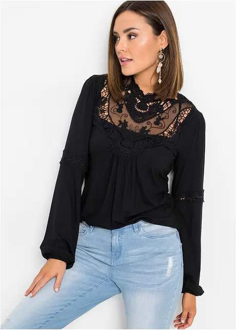 Langarmshirt mit Spitze, bonprix